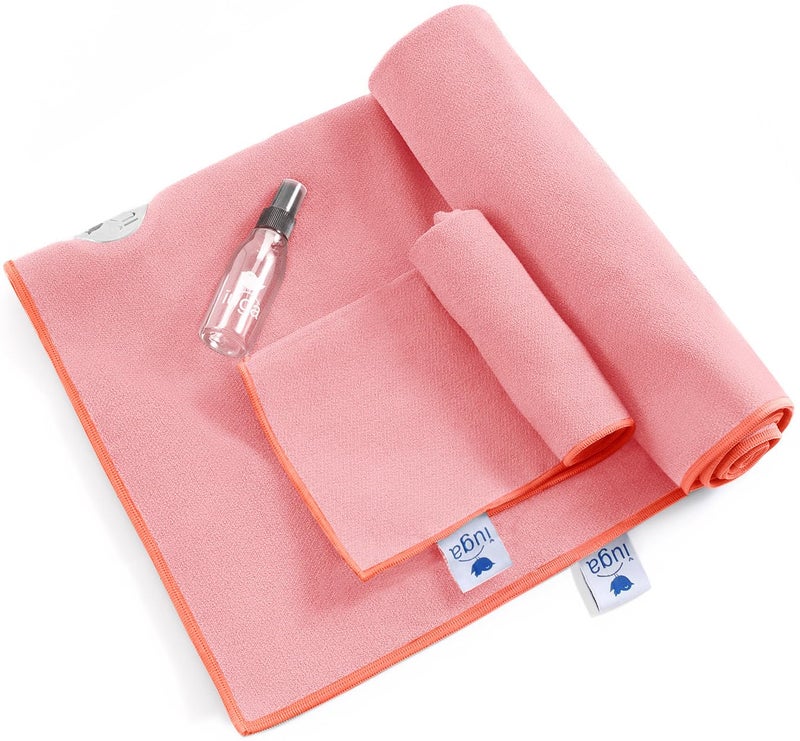 IUGA Yoga Towel for Hot Yoga Non Slip Extra Thick Yoga Mat Towel + Hand Towel 2in1 Set with Corner Pockets Super Absorbent and Quick Dry Hot Yoga Towel - Image 1